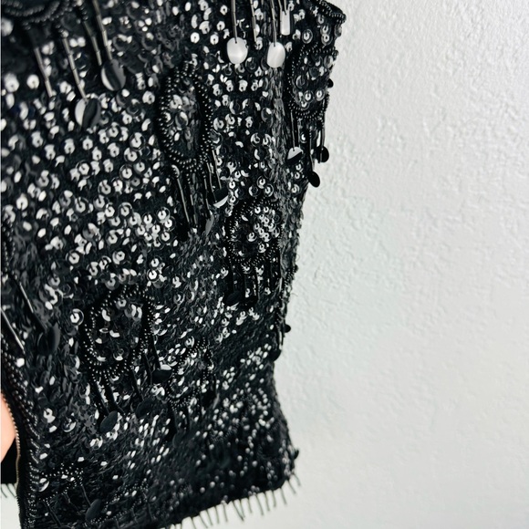 Vintage 1960s Black Sequins Top Forecast Shop Beaded and Sequined Sweater Blouse - Picture 2 of 9